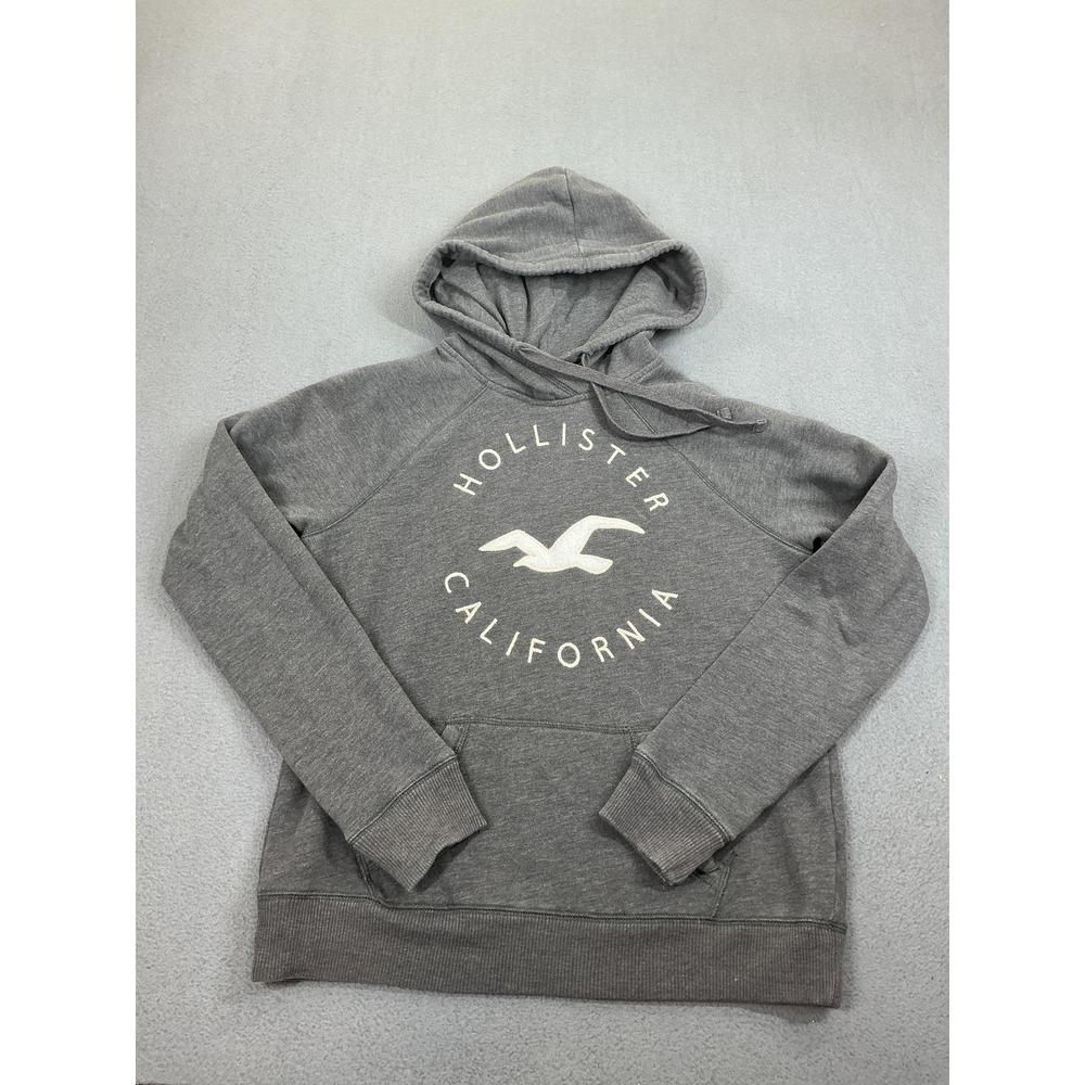 Hollister Hoodie Mens Medium Gray California Logo Fleece Pullover‎ Sweatshirt